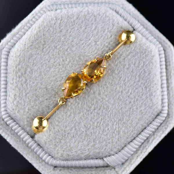Vintage 18K Gold Pear Cut Citrine Drop Earrings - Boylerpf