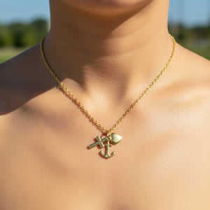 Vintage 9K Gold Faith Hope Love Charm Pendant Necklace - Boylerpf