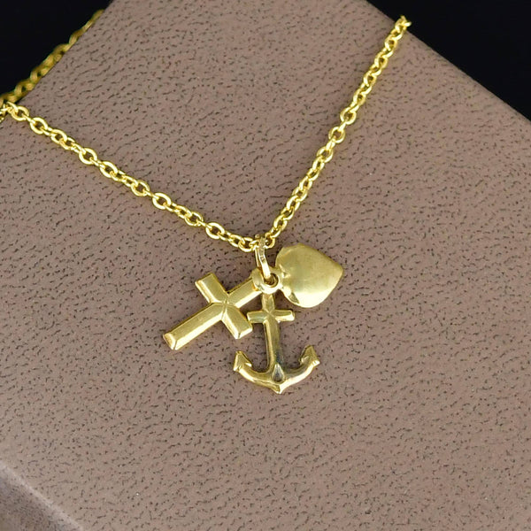 Vintage 9K Gold Faith Hope Love Charm Pendant Necklace - Boylerpf