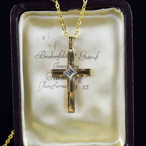 Vintage 10K Gold Diamond Cross Pendant Necklace - Boylerpf