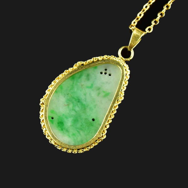 Vintage 14K Gold Pierced Carved Jade Pendant Necklace - Boylerpf