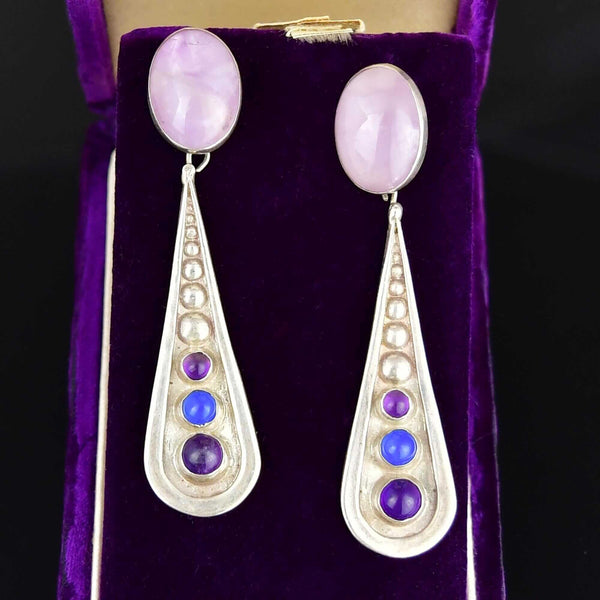 Vintage Sterling Silver Amethyst Lapis Lazuli Earrings - Boylerpf