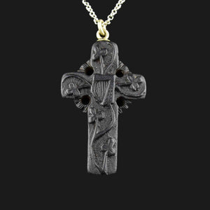 Vintage Irish Bog Oak Celtic Cross Pendant Necklace - Boylerpf