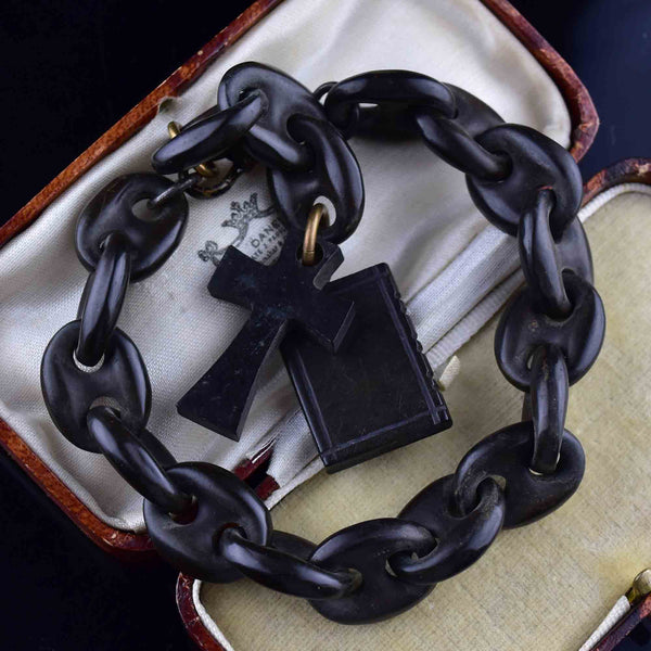 Victorian Gutta Percha Cross Book Charm Bracelet - Boylerpf