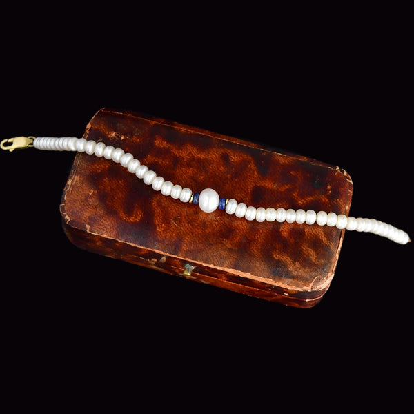 Vintage 14K Gold Blue Sapphire Pearl Bracelet - Boylerpf