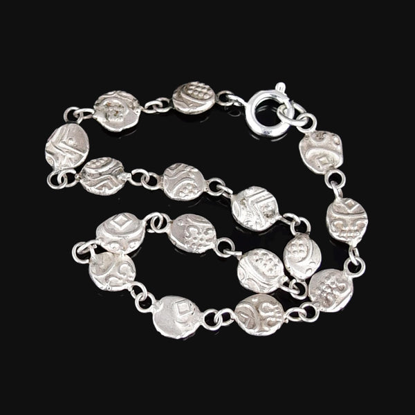 Vintage Carved Geometric Silver Coin Dot Bracelet - Boylerpf