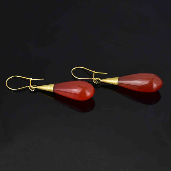 Antique Victorian Scottish Carnelian Agate Drop Earrings - Boylerpf