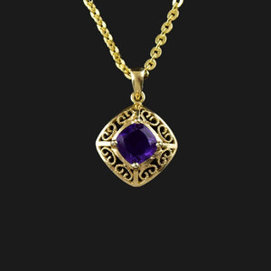 Vintage 14K Gold Filigree Amethyst Pendant Necklace - Boylerpf