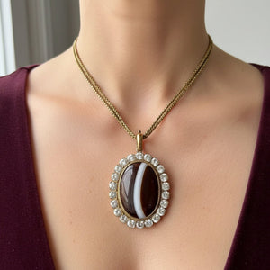 Antique Victorian Agate & Rock Crystal Halo Pendant - Boylerpf