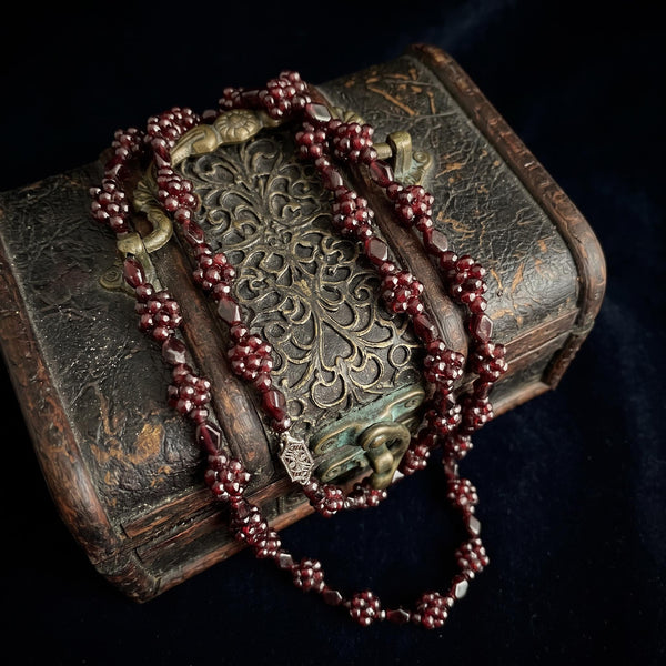 Vintage Bohemian Pyrope Garnet Braided Necklace