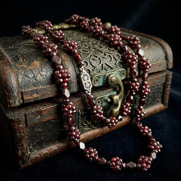 Vintage Bohemian Pyrope Garnet Braided Necklace