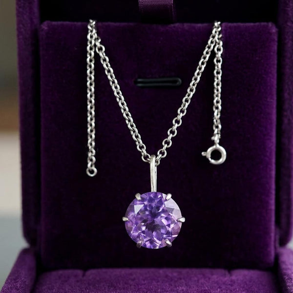 Antique Amethyst Pendant Sterling Silver Necklace