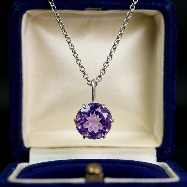 Antique Amethyst Pendant Sterling Silver Necklace