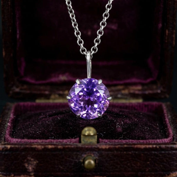 Antique Amethyst Pendant Sterling Silver Necklace