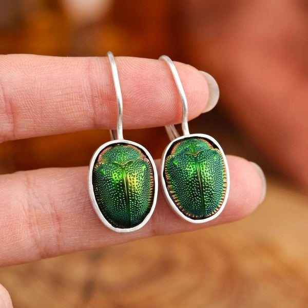 Vintage Egyptian Scarab Beetle Earrings Sterling Silver