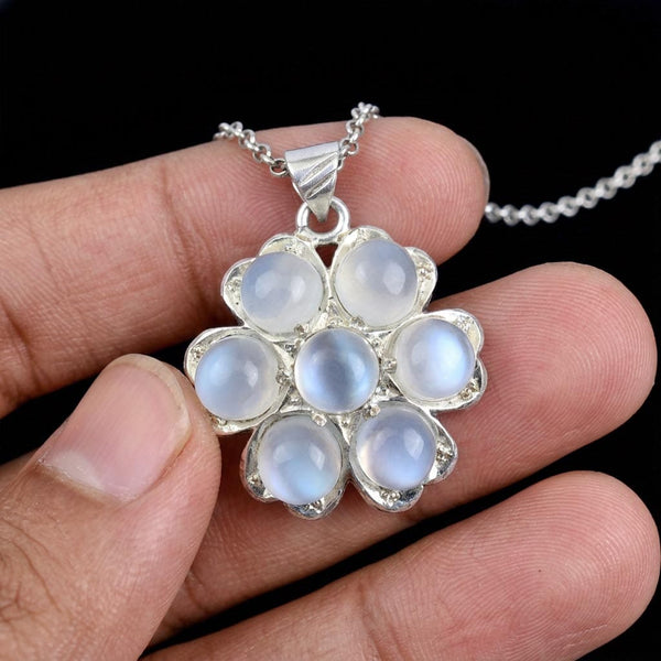 Vintage Sterling Silver Moonstone Pendant Blue Flash