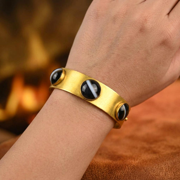 Antique Victorian Pinchbeck Gold Agate Cuff Bracelet
