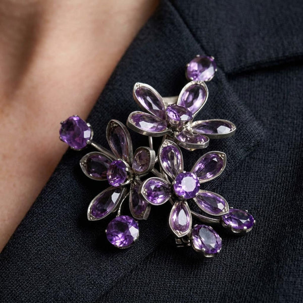Antique Art Deco Amethyst Brooch | Sterling Silver