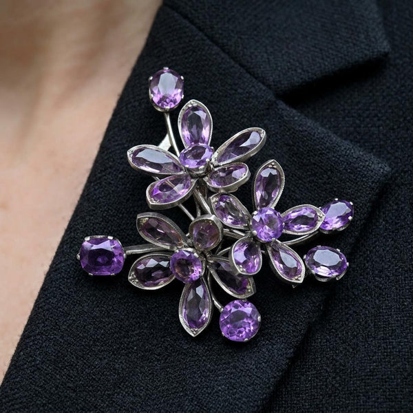 Antique Art Deco Amethyst Brooch | Sterling Silver