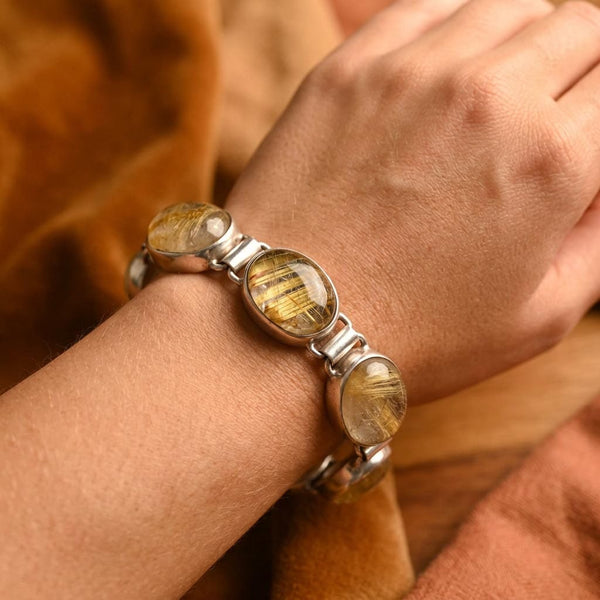 Vintage Rutilated Quartz Sterling Silver Bracelet