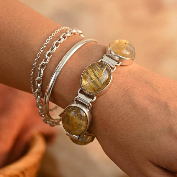 Vintage Rutilated Quartz Sterling Silver Bracelet