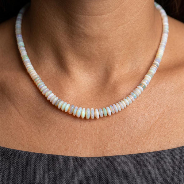 Natural Australian Opal Bead Necklace – 14K Gold Clasp