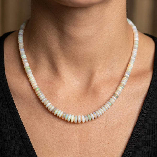 Natural Australian Opal Bead Necklace – 14K Gold Clasp