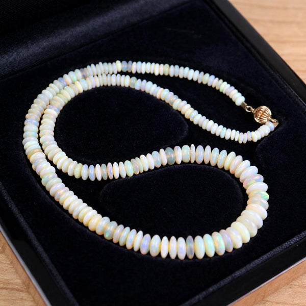 Natural Australian Opal Bead Necklace – 14K Gold Clasp