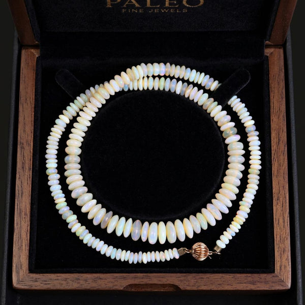 Natural Australian Opal Bead Necklace – 14K Gold Clasp