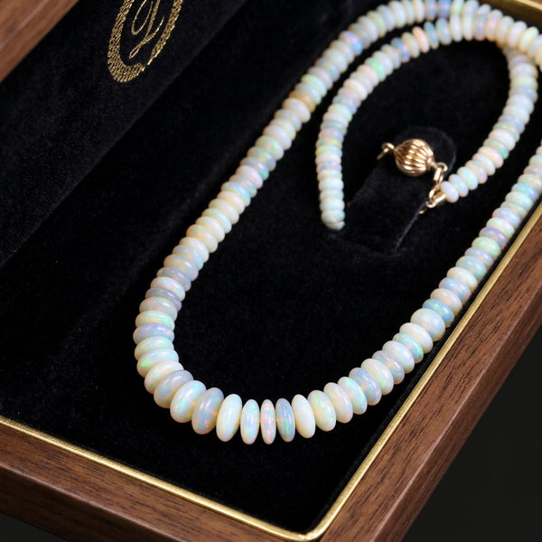 Natural Australian Opal Bead Necklace – 14K Gold Clasp