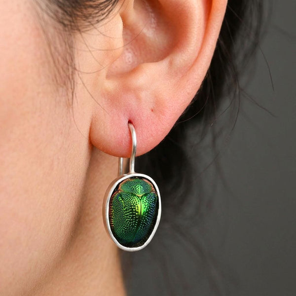 Vintage Egyptian Scarab Beetle Earrings Sterling Silver