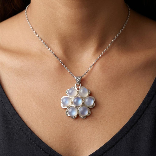 Vintage Sterling Silver Moonstone Pendant Blue Flash