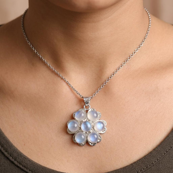 Vintage Sterling Silver Moonstone Pendant Blue Flash