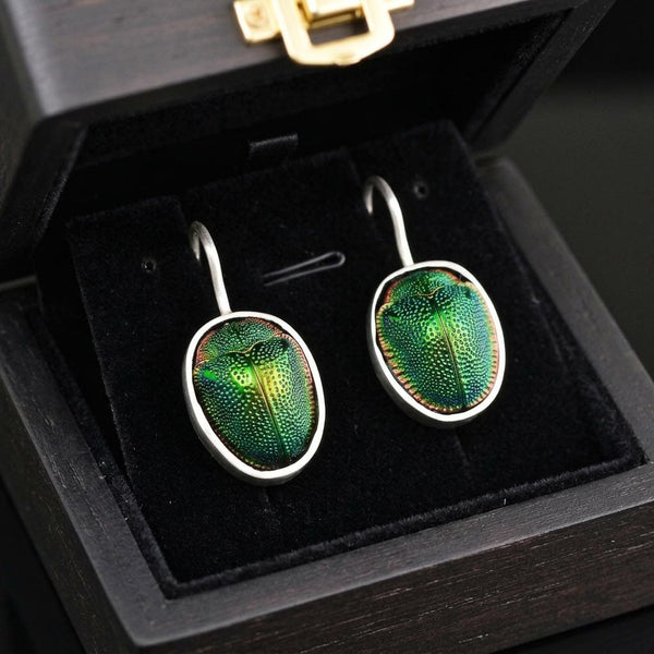 Vintage Egyptian Scarab Beetle Earrings Sterling Silver