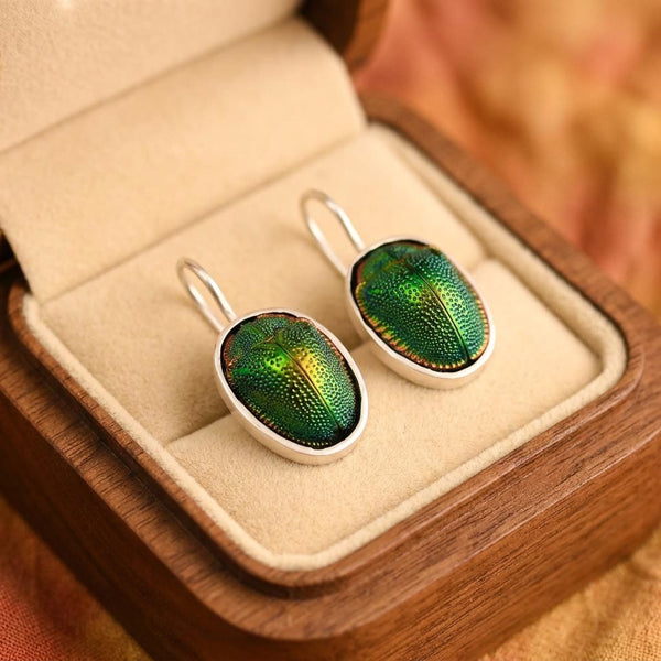 Vintage Egyptian Scarab Beetle Earrings Sterling Silver