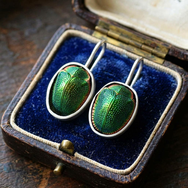 Vintage Egyptian Scarab Beetle Earrings Sterling Silver