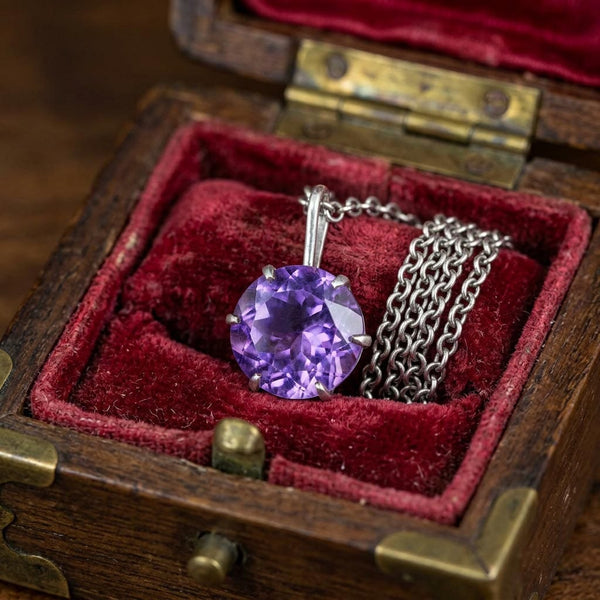 Antique Amethyst Pendant Sterling Silver Necklace