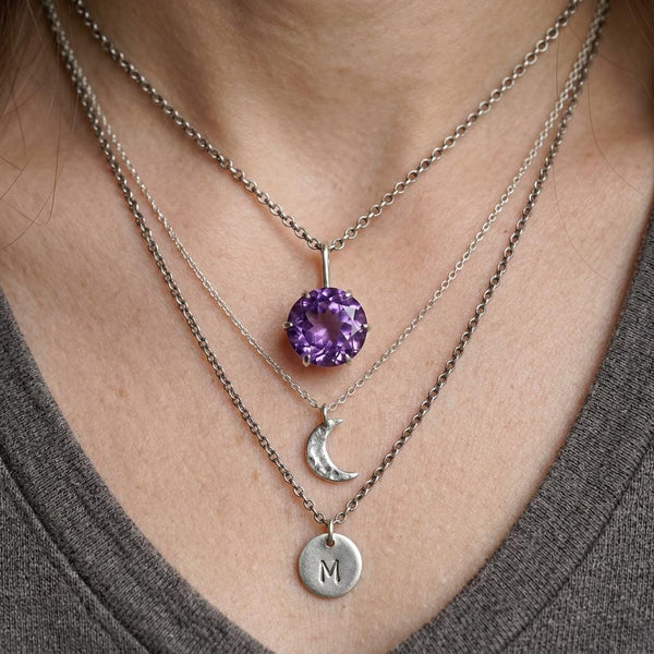 Antique Amethyst Pendant Sterling Silver Necklace