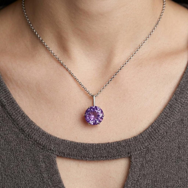 Antique Amethyst Pendant Sterling Silver Necklace