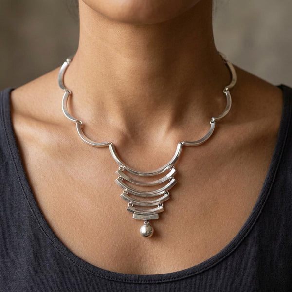 Vintage Mexican Modernist 980 Silver Necklace