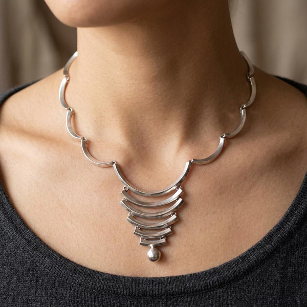 Vintage Mexican Modernist 980 Silver Necklace