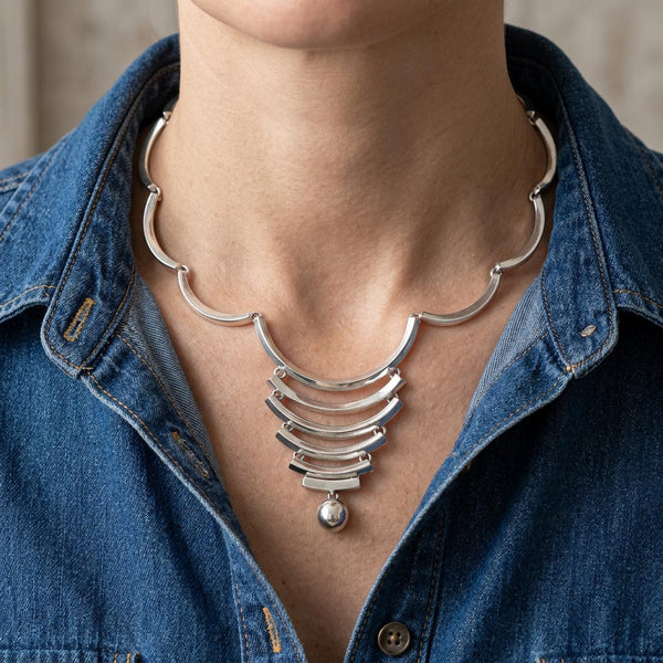 Vintage Mexican Modernist 980 Silver Necklace