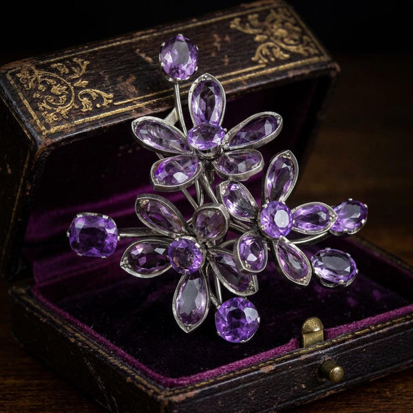 Antique Art Deco Amethyst Brooch | Sterling Silver