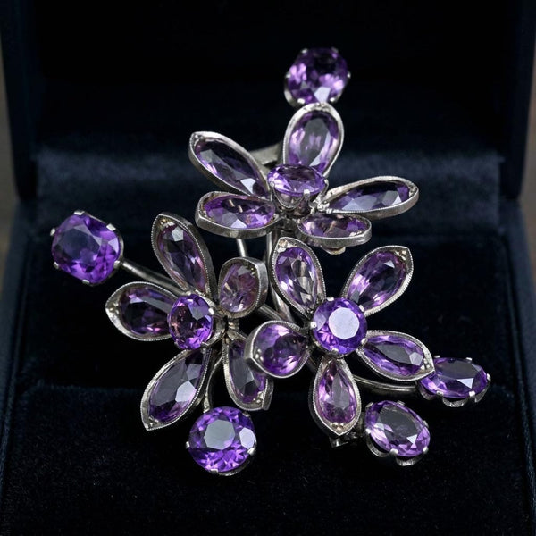 Antique Art Deco Amethyst Brooch | Sterling Silver