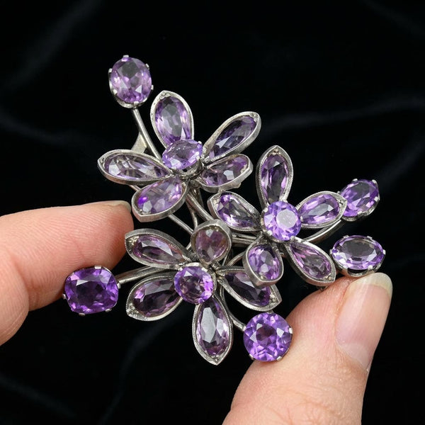Antique Art Deco Amethyst Brooch | Sterling Silver