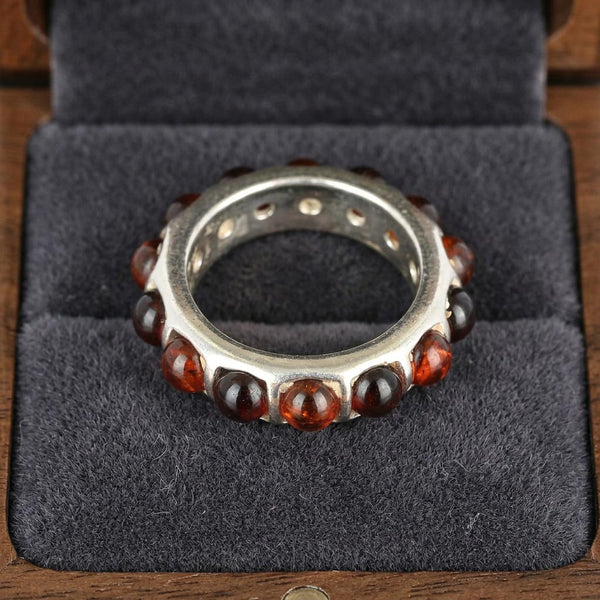 Vintage Amber Cabochon Eternity Band Ring