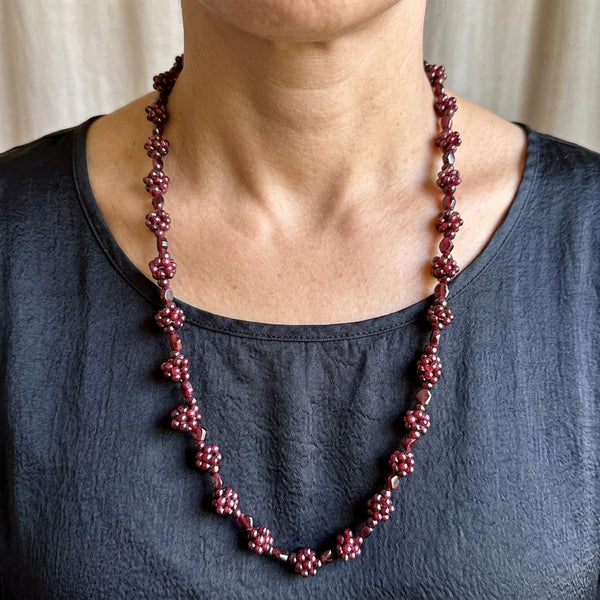 Vintage Bohemian Pyrope Garnet Braided Necklace