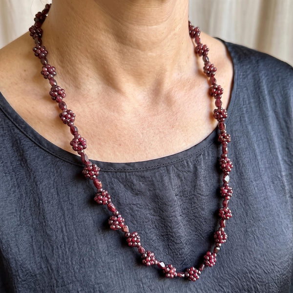 Vintage Bohemian Pyrope Garnet Braided Necklace