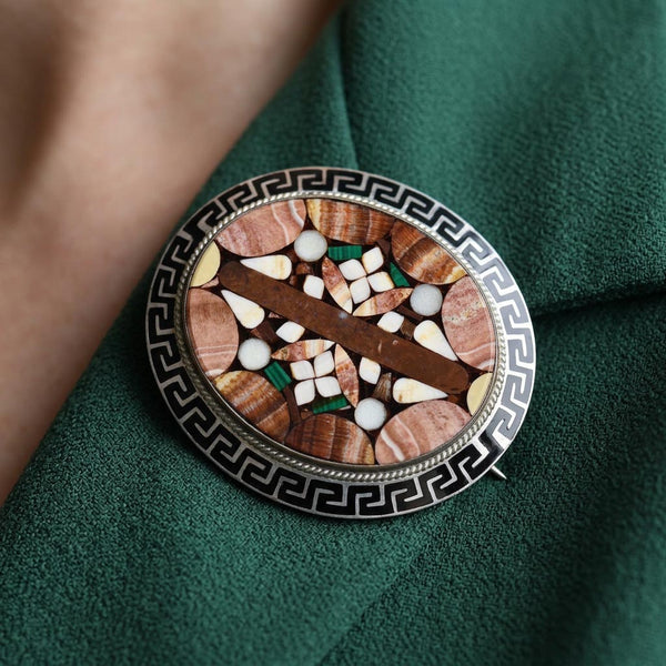 Victorian Scottish Agate Pietra Dura Brooch