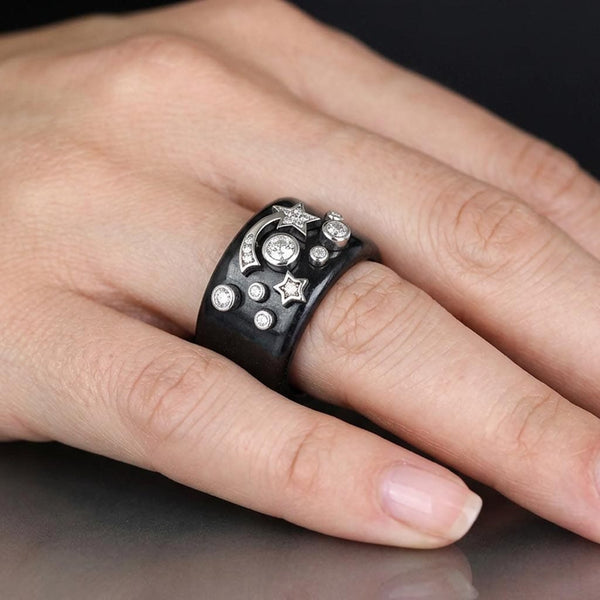 Black Jade Moissanite Star Ring Sterling Silver